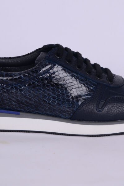 New Onix 1253 Deri Desenli Rahat Taban Bağcıklı Lacivert Günlük Erkek Ayakkabı