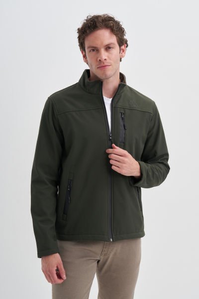 Cazador 23KCEED01046 Haki Erkek Soft Shell Slim Fit Önü Fermuarlı Dar Kesim %96 Polyester Mont