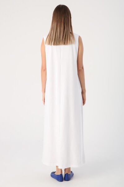 Allday BOX60019AL3 Beyaz Kadın Pamuklu Bisiklet Yaka Kolsuz İçlik Elbise