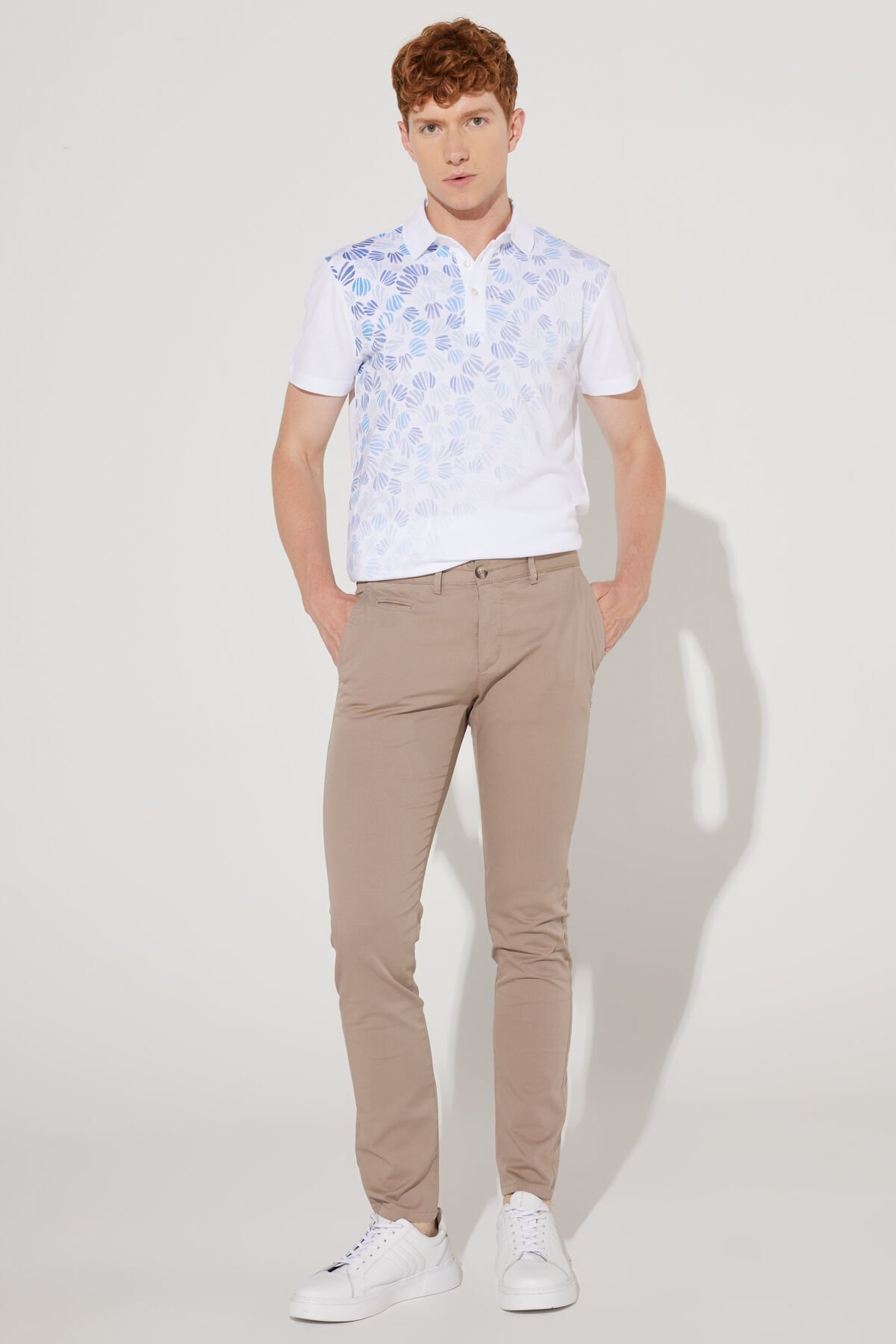 Altınyıldız 4A0123200095 Bej Erkek Erkek Slim Fit Dar Kesim Yan Cepli Pamuklu Diyagonal Desenli Esnek Keten Pantolon