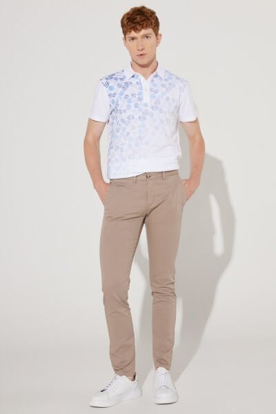 Altınyıldız 4A0123200095 Bej Erkek Erkek Slim Fit Dar Kesim Yan Cepli Pamuklu Diyagonal Desenli Esnek Keten Pantolon