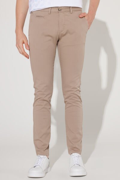 Altınyıldız 4A0123200095 Bej Erkek Erkek Slim Fit Dar Kesim Yan Cepli Pamuklu Diyagonal Desenli Esnek Keten Pantolon