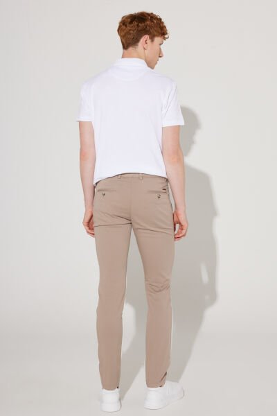 Altınyıldız 4A0123200095 Bej Erkek Erkek Slim Fit Dar Kesim Yan Cepli Pamuklu Diyagonal Desenli Esnek Keten Pantolon