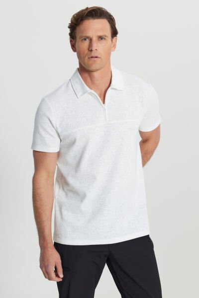 Altınyıldız ACE091252119 Ekru Erkek Yarım Fermuarlı Slim Fit Polo Yaka T-shirt