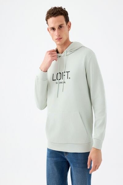 Loft LF2041153 Su Yeşili Erkek Kapüşonlu Baskılı Sweat