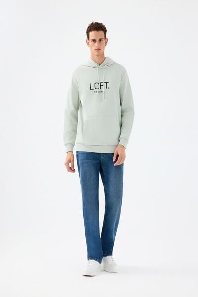 Loft LF2041153 Su Yeşili Erkek Kapüşonlu Baskılı Sweat