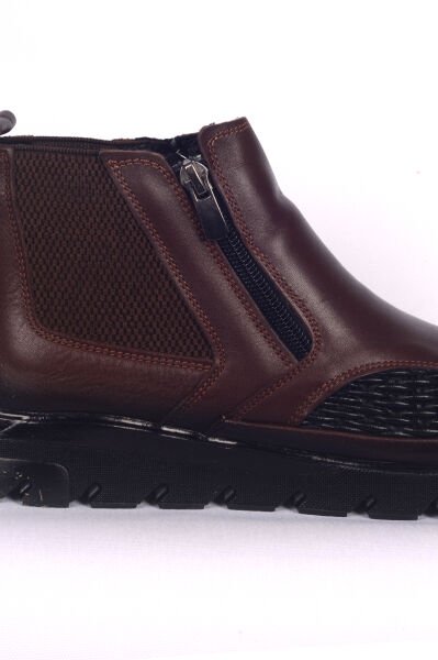 Bulldozer 240715 Çift Fermuarlı Lastik Boğazlı Ortapedik İç Tabanlı Kahverengi Kadın Bot