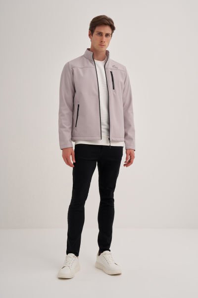 Cazador 23KCEED01046 Gri Erkek Soft Shell Slim Fit Önü Fermuarlı Dar Kesim %96 Polyester Mont
