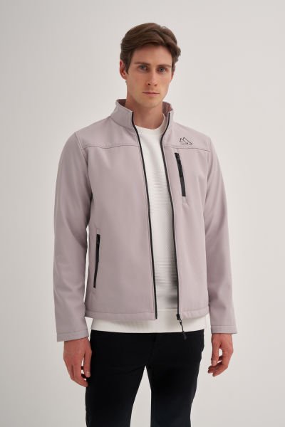 Cazador 23KCEED01046 Gri Erkek Soft Shell Slim Fit Önü Fermuarlı Dar Kesim %96 Polyester Mont